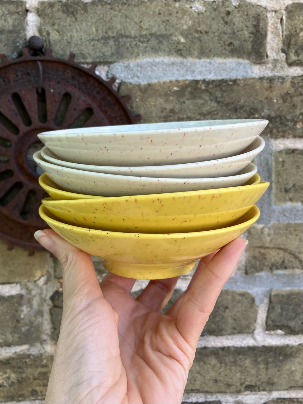 Vintage Holiday by Kenro Speckled Ceramic Bowls - Yellow & Cream Set of 6